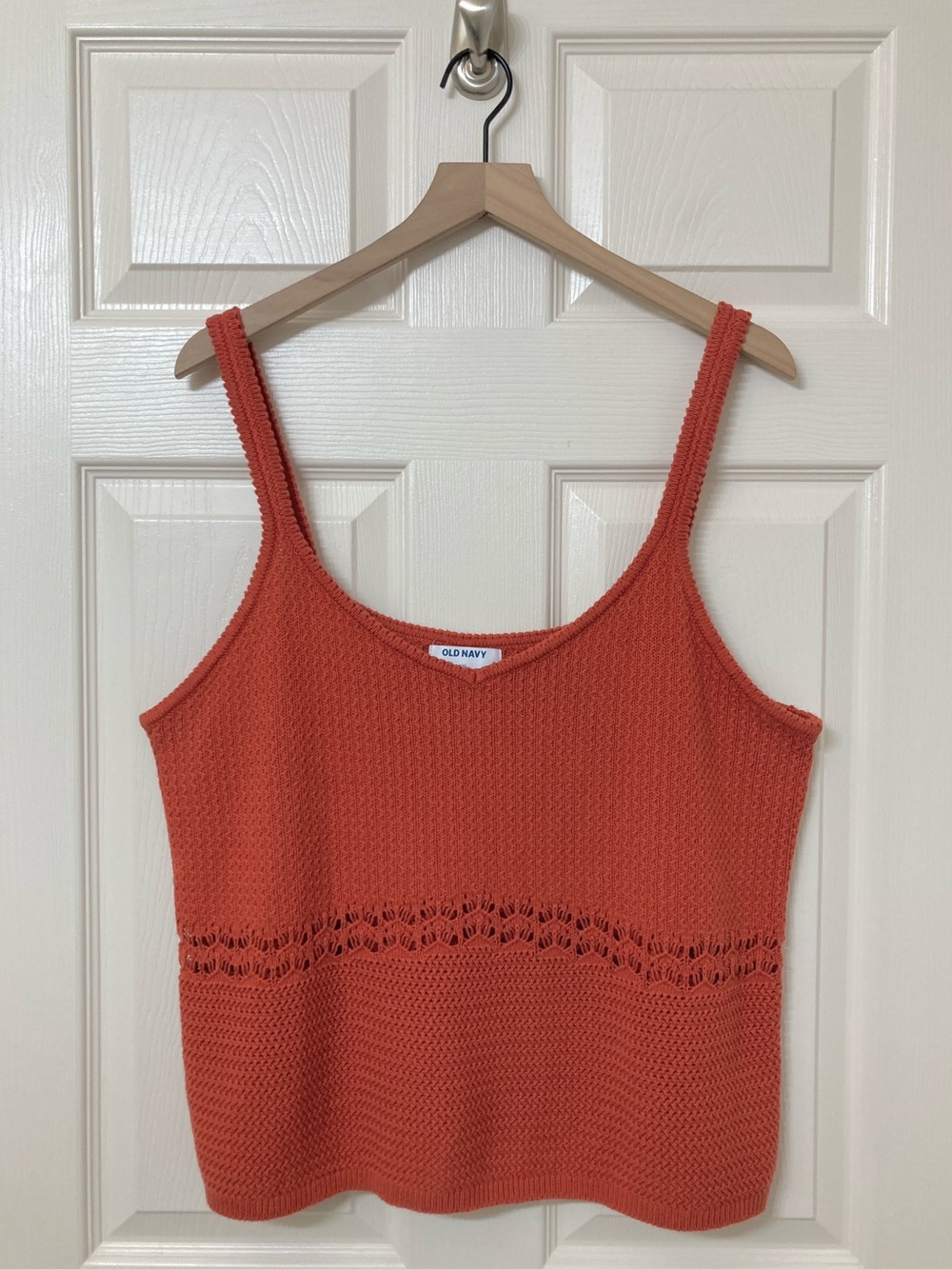 Old Navy Orange V Neck Open Knit Crafted Tank Top XXL Boho Earth Tone Y2K Fall
